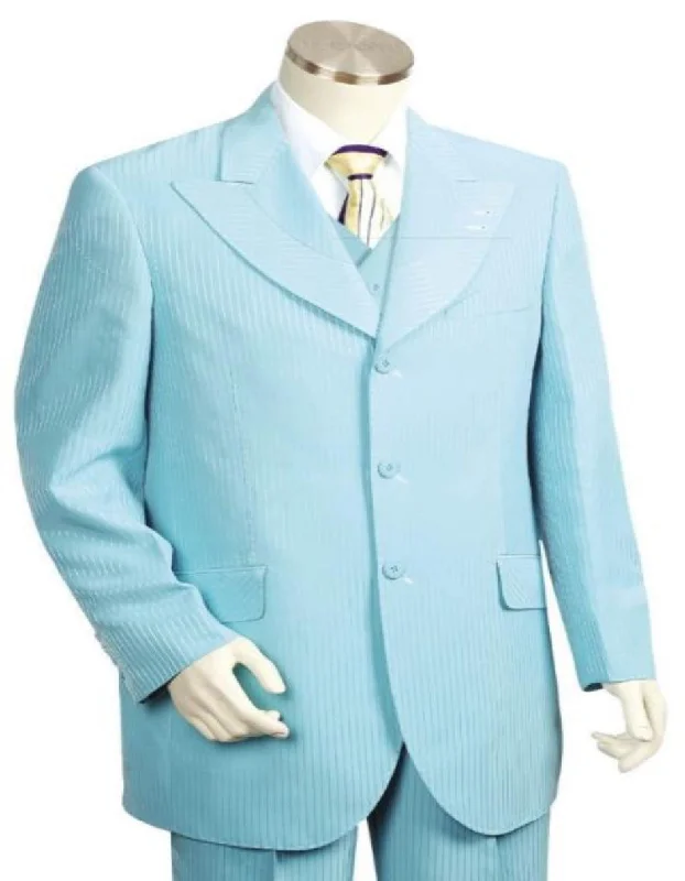 Everyday Jackets Mens Light Blue Wide Lapel 3 Piece Fancy Style Suit