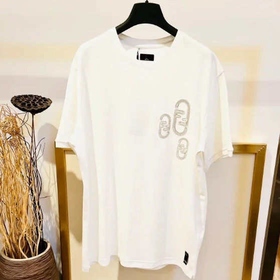 Active Tops FE - Men 'White' Embellished With Chain Fendi O’Lock Motif Oversized T-Shirt FE798