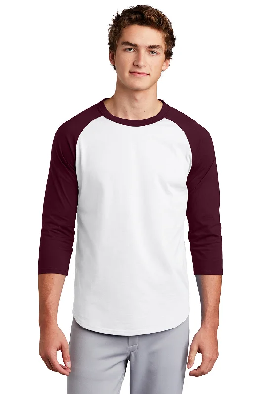 Fashion Shirts Sport-Tek Mens 3/4 Sleeve Crewneck T-Shirt - White/Maroon