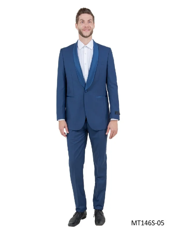 Practical Jeans Cobalt Blue Tuxedo with Blue Lapel - All Indigo Blue Wedding Suit - Dark Royal