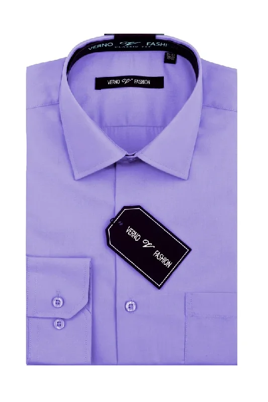 Comfortable Wardrobe Men's Regular Fit Cotton Blend Dress Lavender Shirt