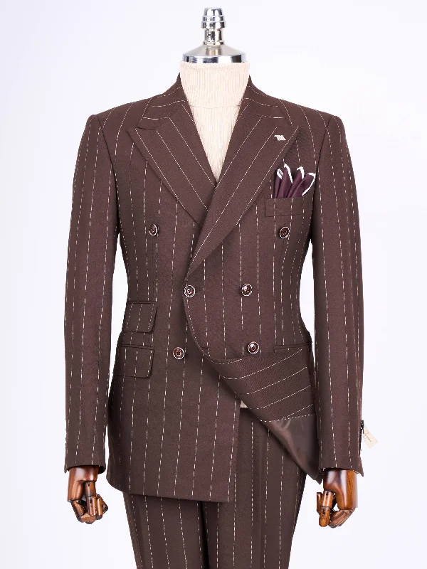 Warm Sweaters Bordeaux Striped Double Breasted Suit 2-Piece