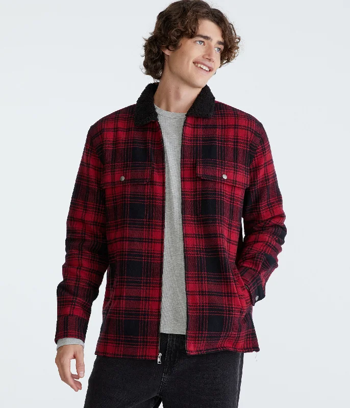 Simple Shirts Aeropostale Plaid Sherpa-Lined Full-Zip Flannel Shacket