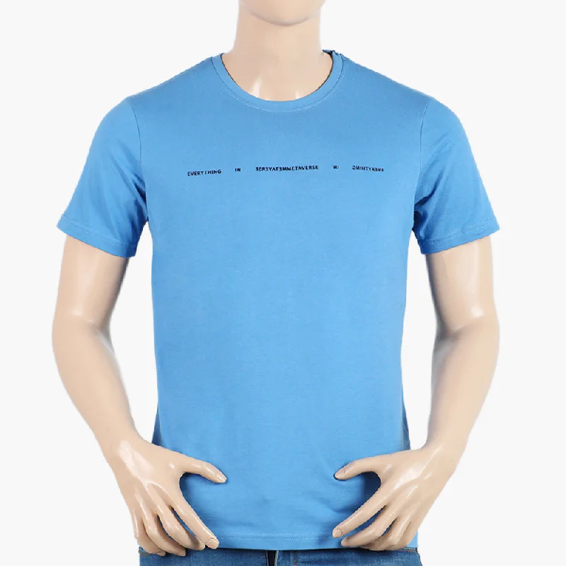 Fashion Layers Eminent Men's Round Neck Half Sleeves Printed T-Shirt - Powder Blue