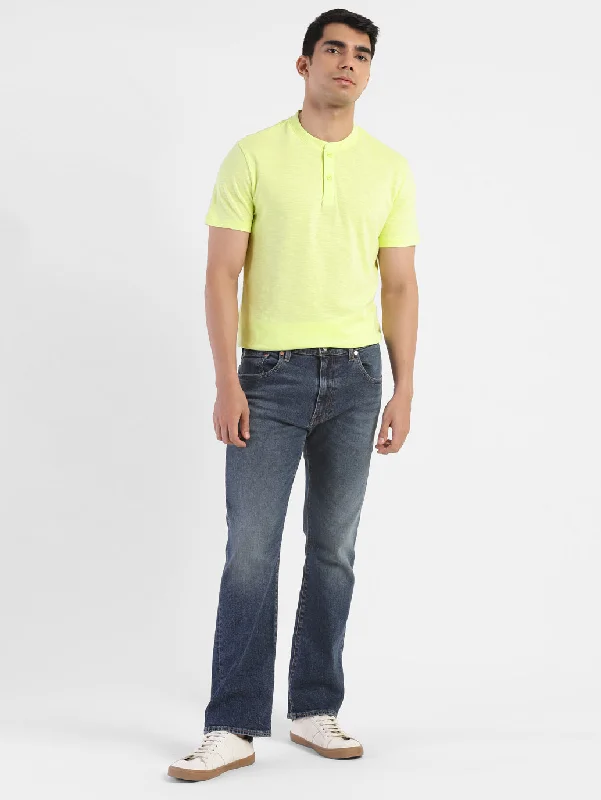 Stylish Casuals Men's Self Design Henley T-shirt Yellow