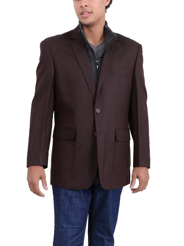 Sporty Looks Apollo King Brown Textured Wool Blazer Sportcoat With Removable Mock Liner