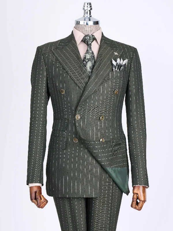 Smart Outfits Green Striped Double Breasted Suit 2-Piece