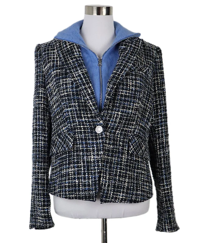 Sleek Outerwear Veronica Beard Black & Blue Tweed Blazer sz 10