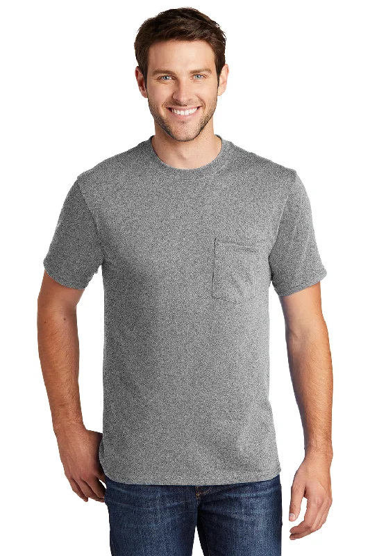 Cozy Pants Port & Company Mens Core Short Sleeve Crewneck T-Shirt w/ Pocket - Heather Grey