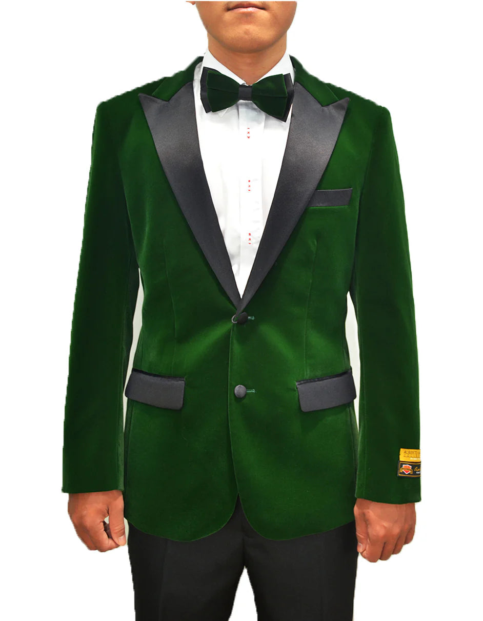 Relaxed Tops Mens Classic Satin Velvet Tuxedo Dinner Jacket in Hunter Green