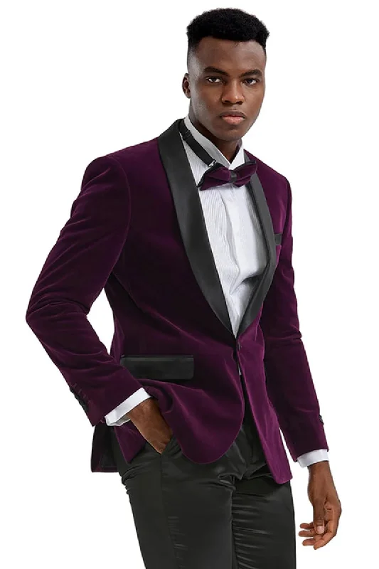 Relaxed Jeans Men's Slim Fit Shawl Lapel Velvet Wedding & Prom Tuxedo Jacket in Purple