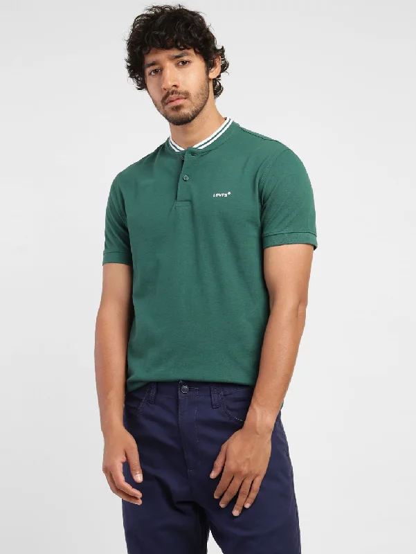 Comfort Tops Men's Solid Band Neck T-shirt Green