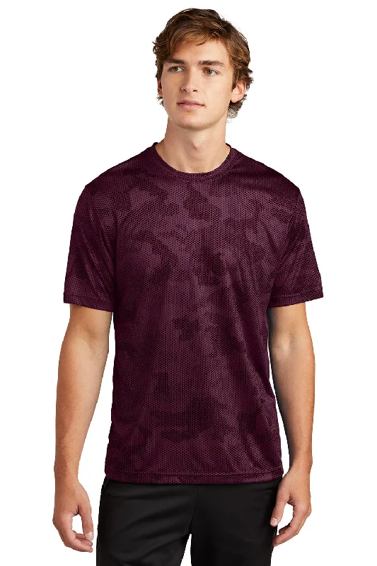 Warm Outerwear Sport-Tek Mens CamoHex Moisture Wicking Short Sleeve Crewneck T-Shirt - Maroon