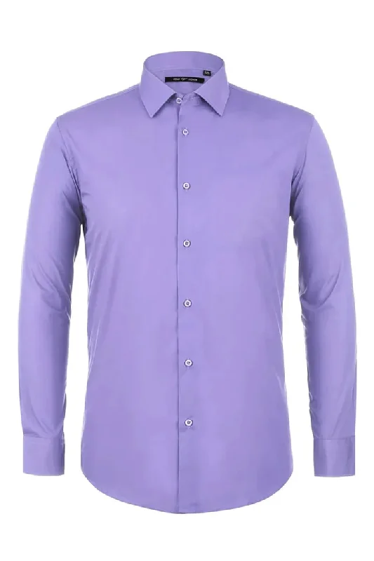 Casual Looks Mens Classic Fit Spread Collar Dress Lavender Shirt