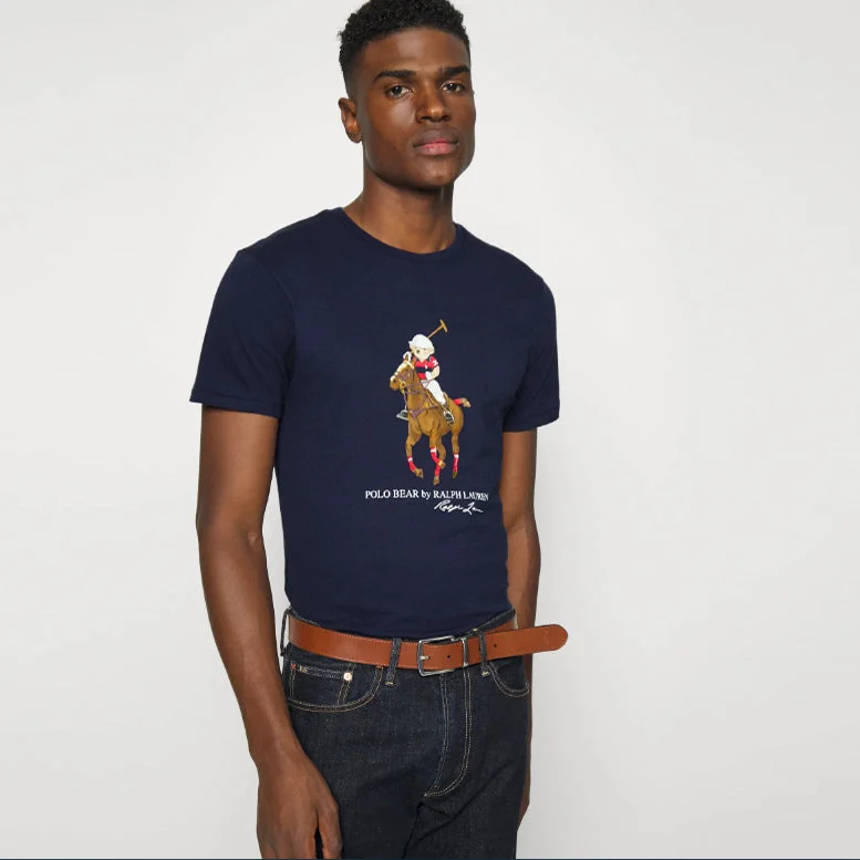 Weekend Wear PL - Men 'Navy' Equestrian Bear Printed T-Shirt PL703