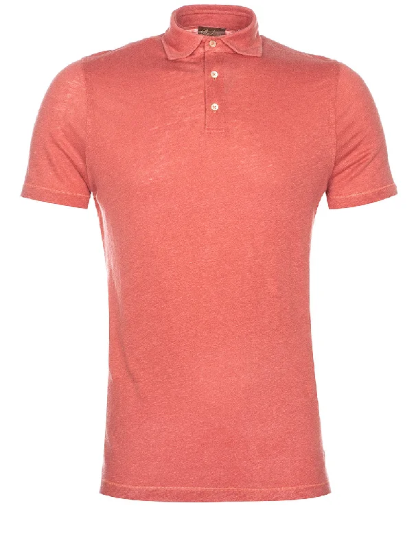 Warm Sweaters Linen Polo Shirt Coral