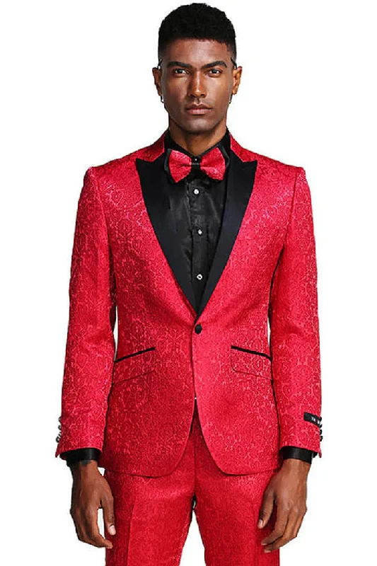 Casual Shorts Men's One Button Slim Fit Paisely Wedding & Prom Tuxedo In Red