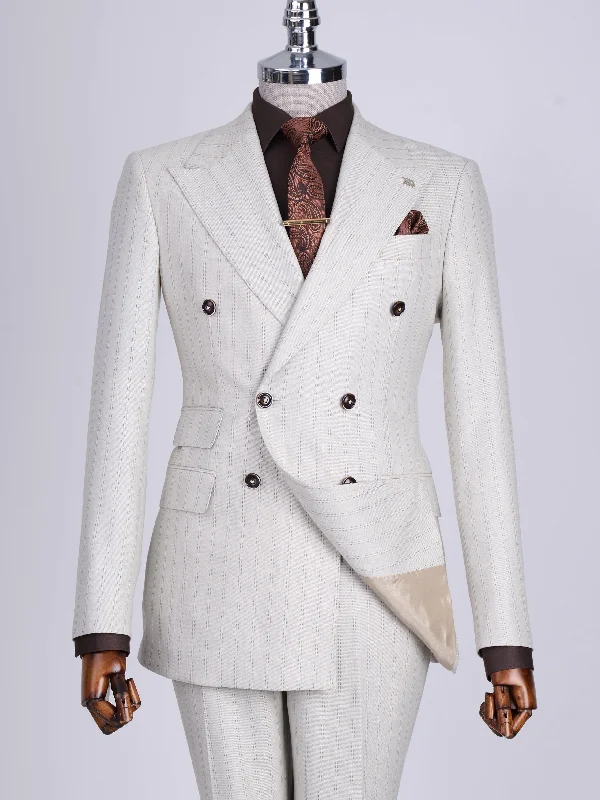 Everyday Jackets Beige Striped Double Breasted Suit 2-Piece