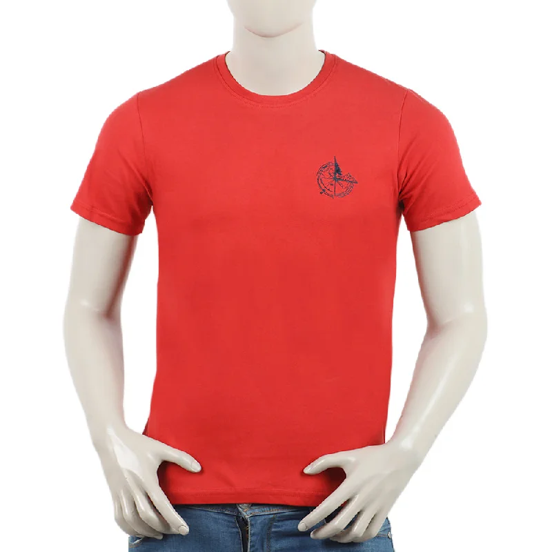 Casual Suits Eminent Men's Round Neck Half Sleeves Printed T-Shirt - Samba Red