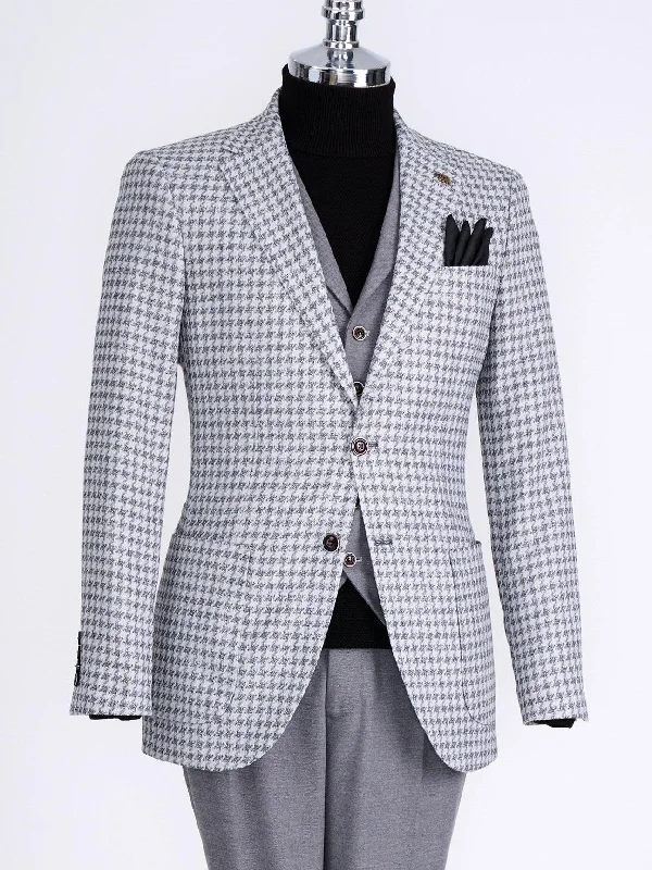 Comfortable Suits Grey Plaid Slim-Fit Suit 3-Piece