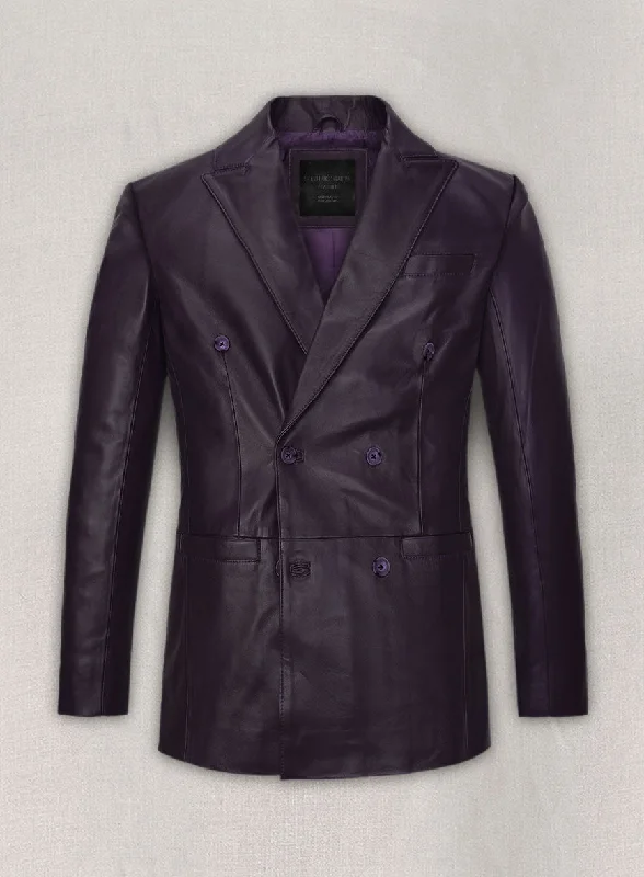 Warm Layers Purple Hampton Double Breasted Leather Blazer