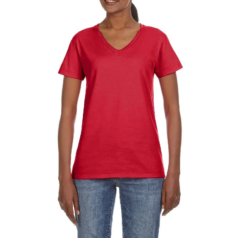 Sleek Tops Ladies V-Neck Short Sleeve Semi-Fitted Cotton Tee