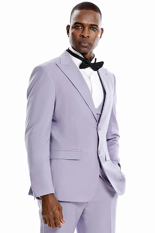 Classic Pieces Men's Modern Fit Casual Summer Linen Lilac Lavender Suit