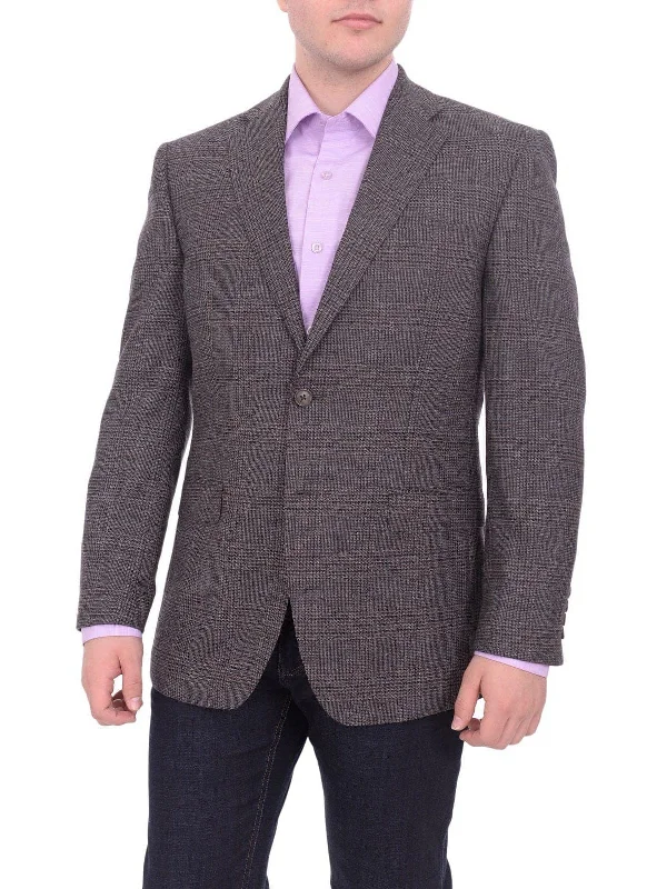 Cool Outerwear I Uomo Men's Regular Fit Brown Glen Plaid Two Button Wool Blazer Sportcoat