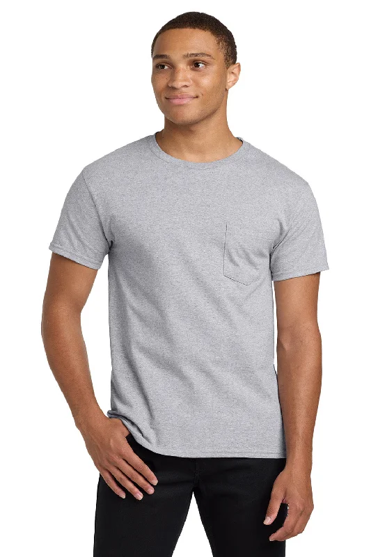 Comfortable Hoodies Hanes Mens ComfortSoft Short Sleeve Crewneck T-Shirt w/ Pocket - Light Steel Grey