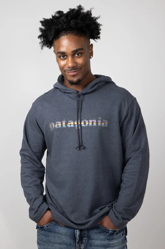 Relaxed Jeans Patagonia Men’s ’73 Lightweight Wildrise Logo Hoodie in Ink Black | 39695-INBK