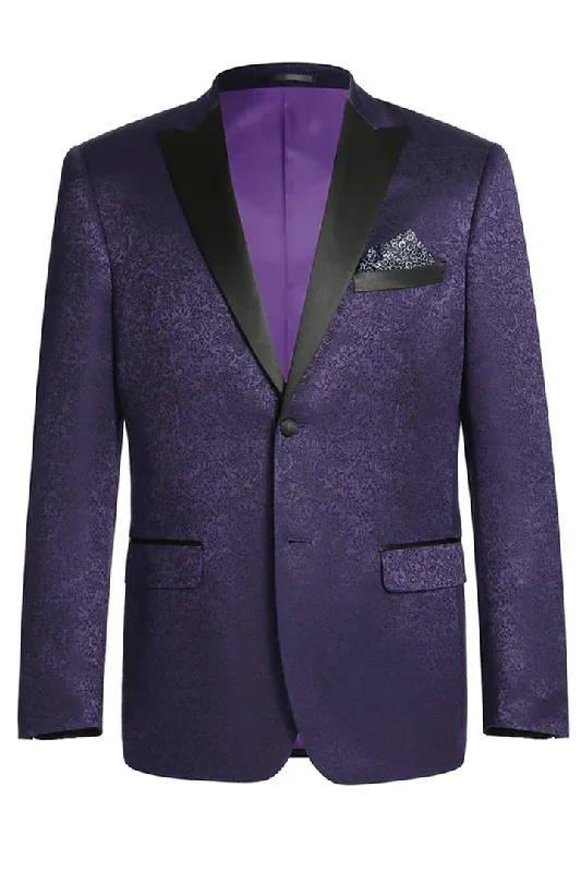 Urban Shirts Mens Two Button Peak Lapel Paisely Prom Tuxedo Blazer In Purple