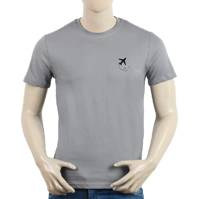 Basic Casuals Eminent Men's Round Neck Half Sleeves Printed T-Shirt - Frost Grey