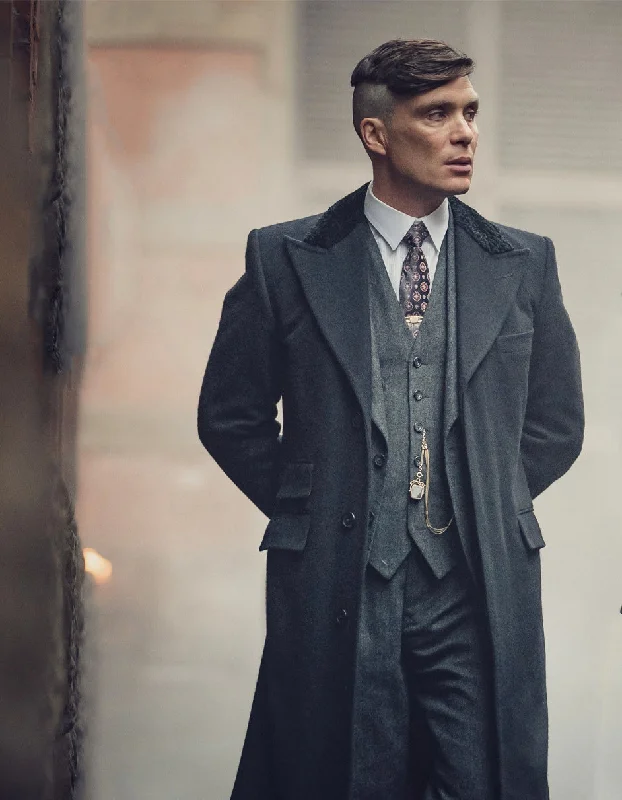 Sporty Sweatshirts Mens Peaky Blinders Costume Thomas Shelby 3PC Suit & Black Overcoat