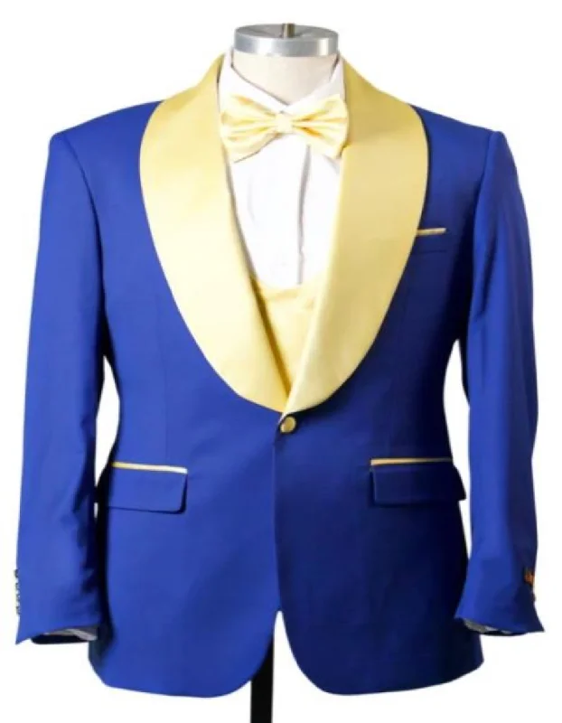 Simple Jackets Blue Prom Suit For Men - Blue Homecoming Tuxedo  With Vest Royal