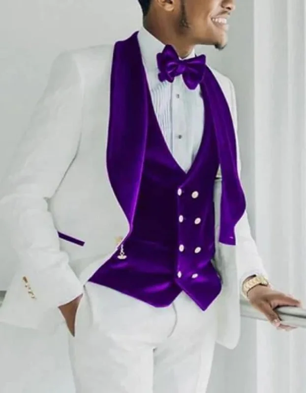 Warm Sweaters Purple Prom Suit - Purple Prom Outfit -White and Purple Prom  Tuxedo