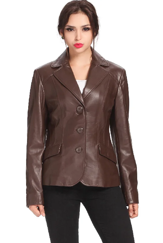 Sporty Hoodies BGSD Women Tammy 3-Button Lambskin Leather Blazer