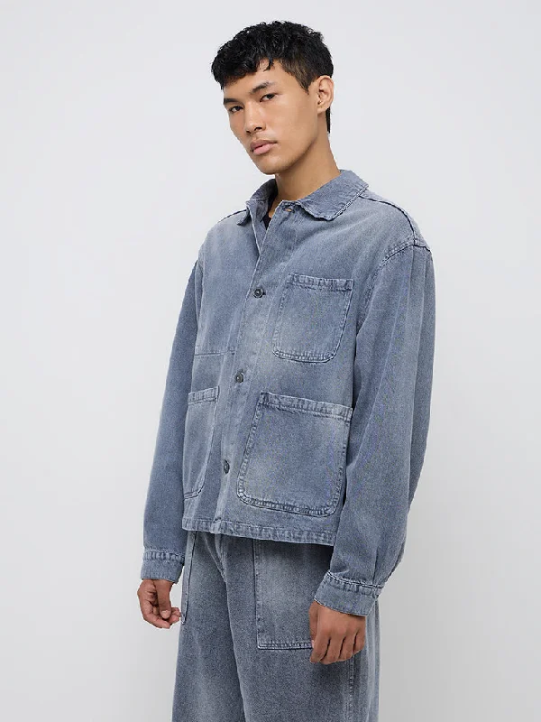 Relaxed Jeans Nuon Blue Enzyme-Washed Relaxed-Fit Cotton Jacket