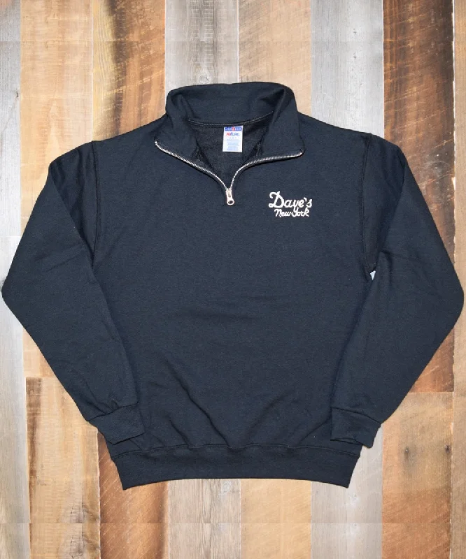 Trendy Shirts Dave’s New York Men's Vintage Logo Half-Zip Sweatshirt - Black