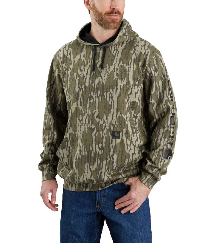 Bold Shirts Carhartt Men's Camo Sleeve Logo Hooded Sweatshirt - Mossy Oak Bottomland Camo