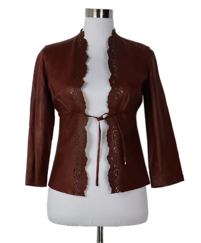 Bold Shirts Gucci Burgundy Leather Cutwork Jacket sz 4