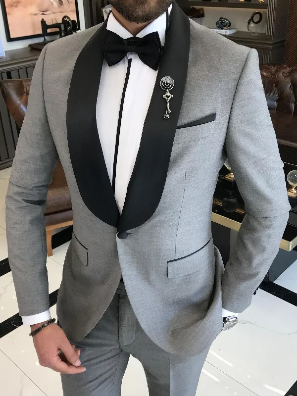 Casual Sneakers Grey Slim-Fit Tuxedo 2-Piece