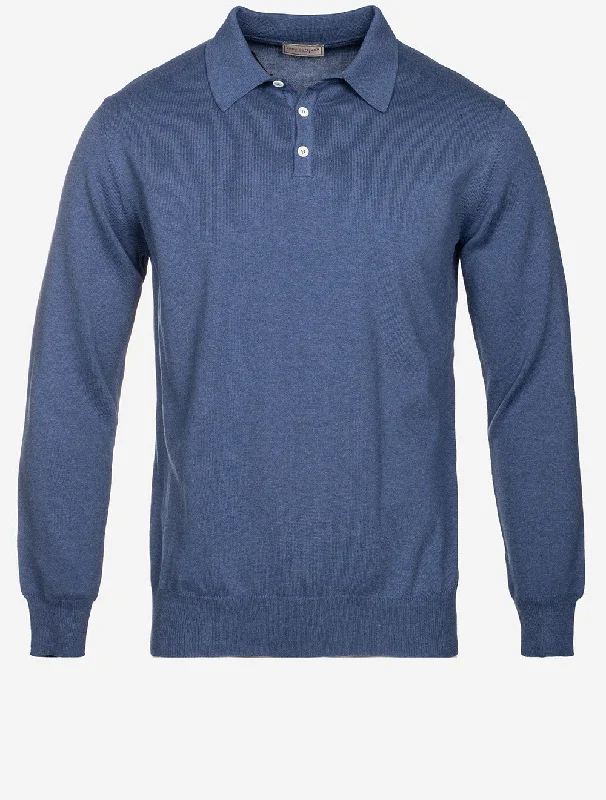 Casual Footwear Merino Long Sleeve Polo Blue