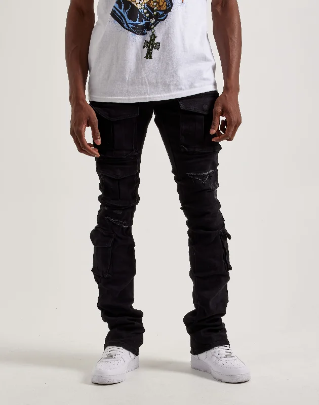 Classic Pieces Smoke Rise Utility Pocket Stacked Flare Denim Jeans