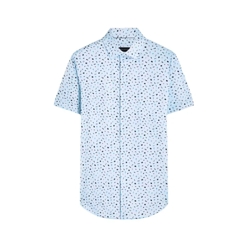 Stylish Boots Bugatchi Ooohcotton Miles Beach Day Print Short Sleeve Sport Shirt - Air Blue