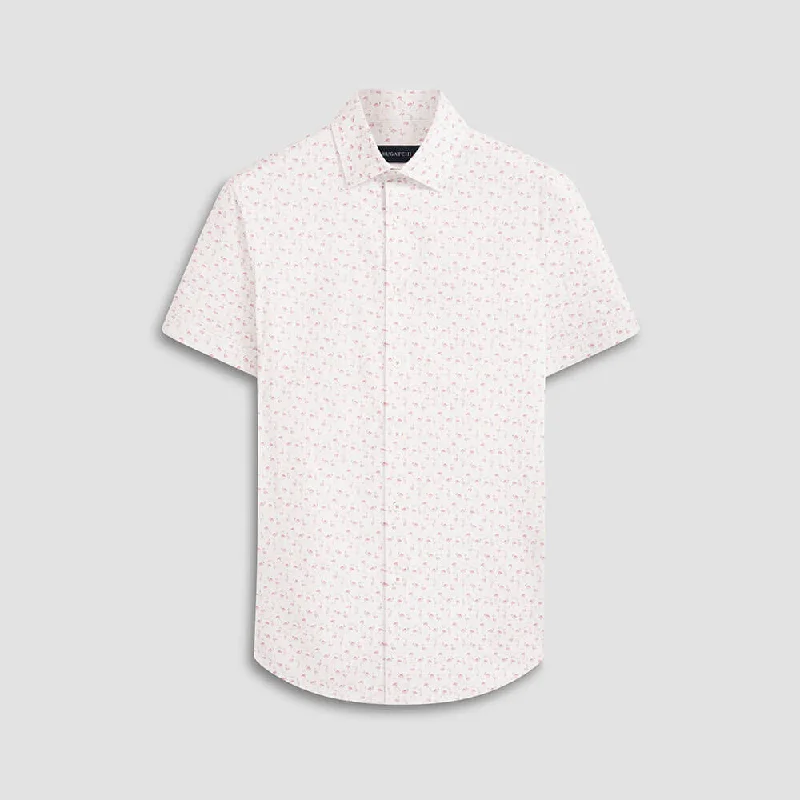 Sleek Pants Bugatchi Ooohcotton Miles Flamingo Print Short Sleeve Sport Shirt - Chalk