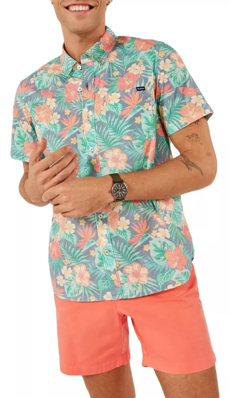 Comfortable Bottoms Chubbies The Life in Paradise Short Sleeve Sport Shirt - Navy