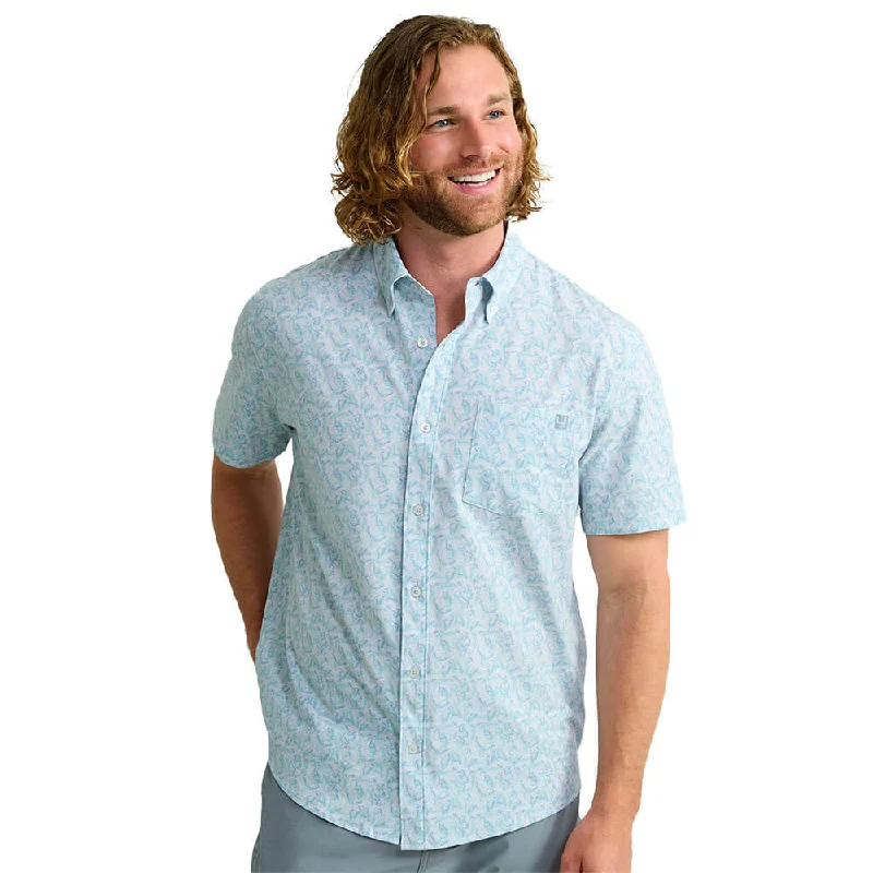 Stylish Hoodies Huk Kona Print Short Sleeve Sport Shirt - Harbor Mist