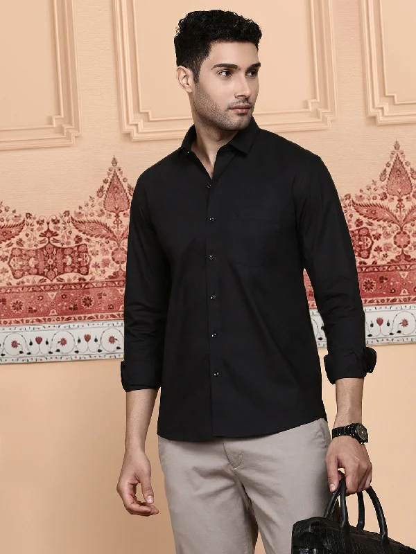 Cozy Outerwear Men 100% Cotton Shirt Classic Black