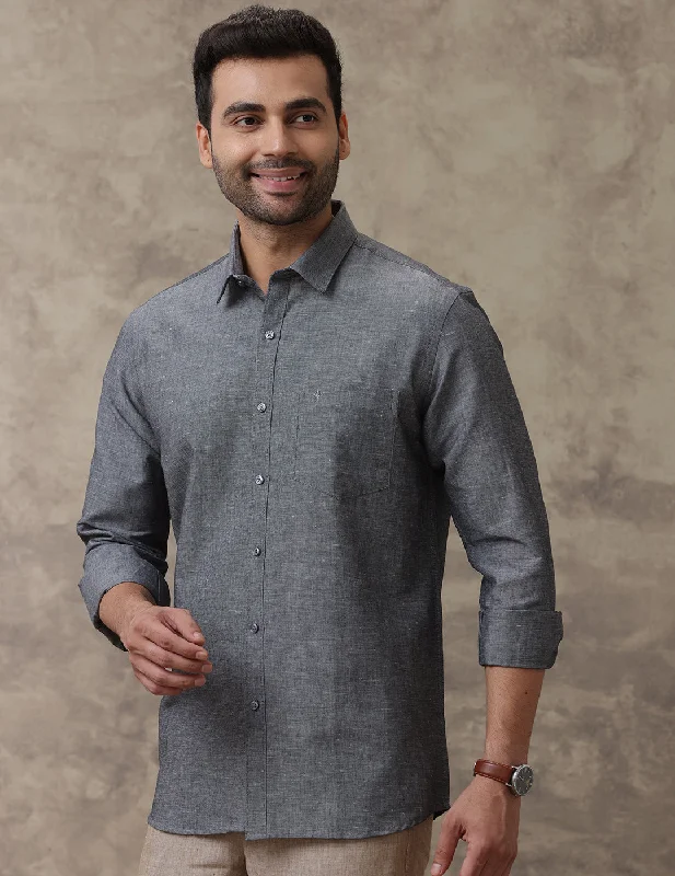 Relaxed Tops Men Linen Cotton Shirt Grey LF7