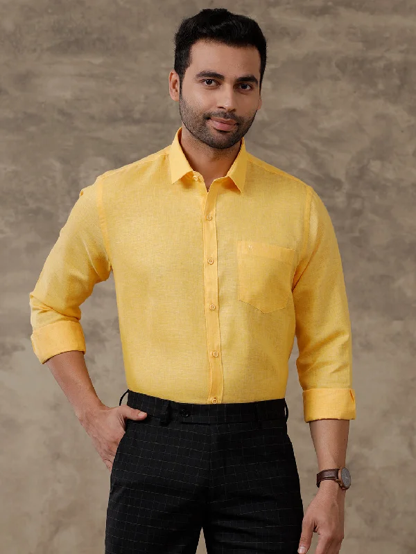 Casual Tops Men Cotton Blend Shirt Yellow T26 TB4